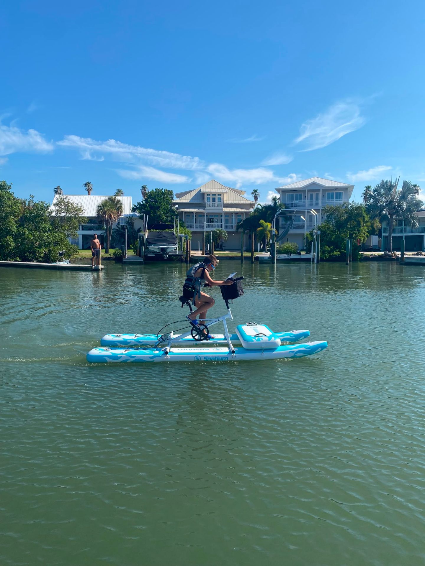 Riding a Spatium water bike on the bay